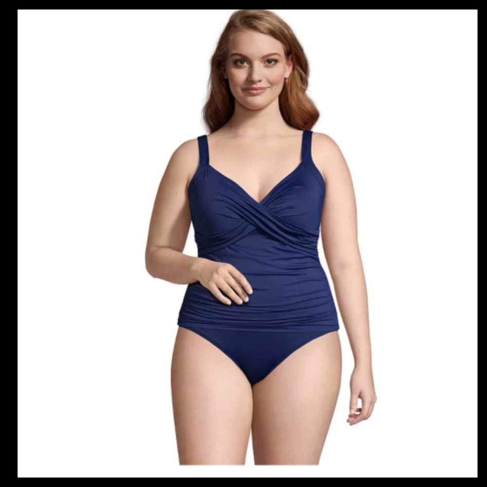 Land's End Tummy Control 2-Piece Tankini Swimsuit Navy Blue - Size 20W